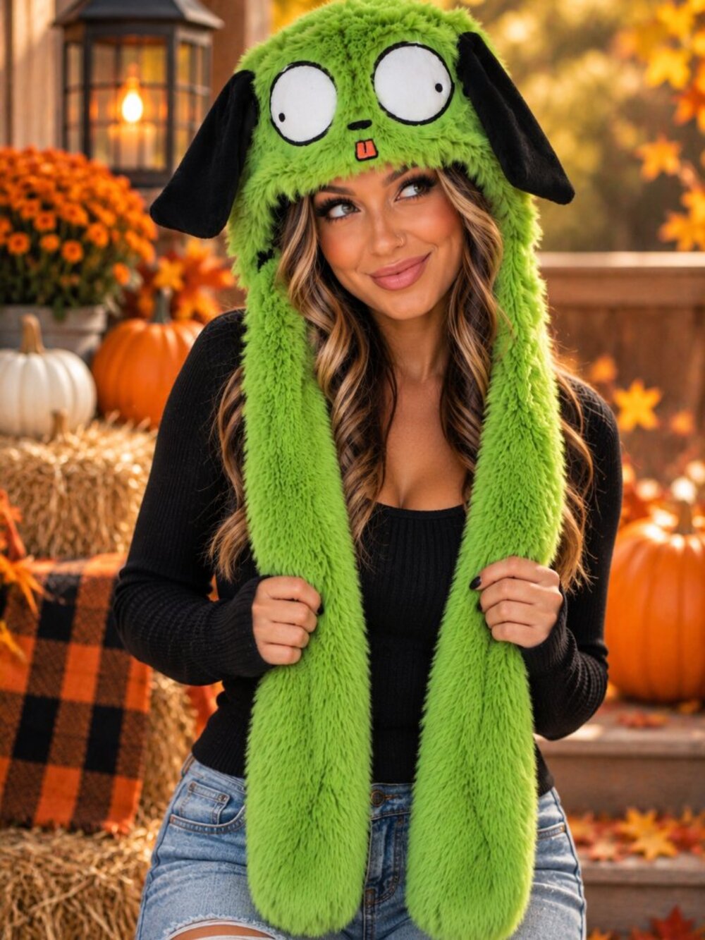 Invader Zim GIR Fuzzy Tassel Beanie Movable Ears Hot Topic Green 140